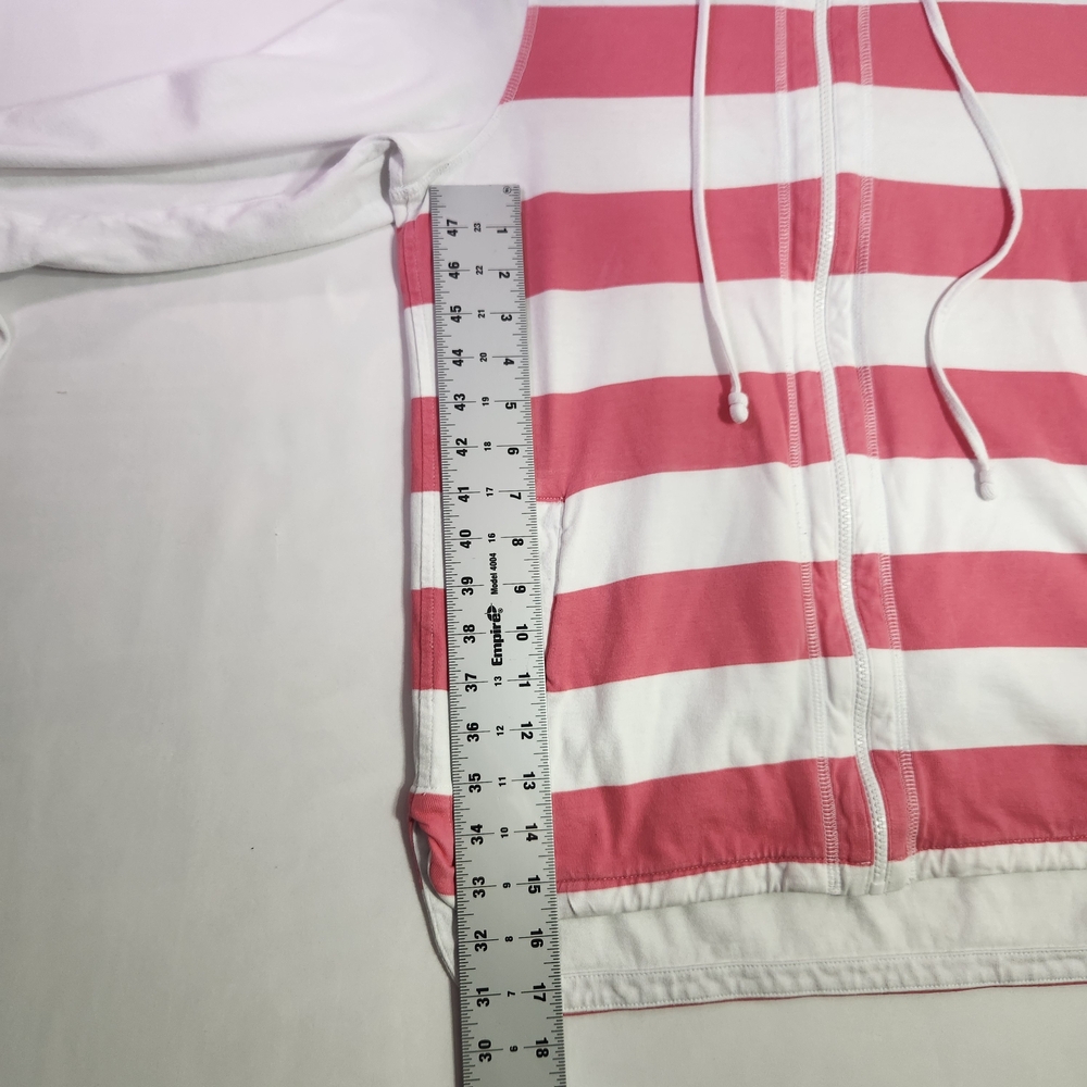 ⭐️Tommy Bahama Pink White Striped Zip Up Hoodie Medium Resort Beach Coastal - Picture 7 of 8